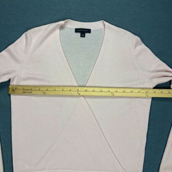 Ann Taylor Faux Wrap Wool Sweater Women S Stretch Knit Casual Minimalist Modest - Picture 9 of 16